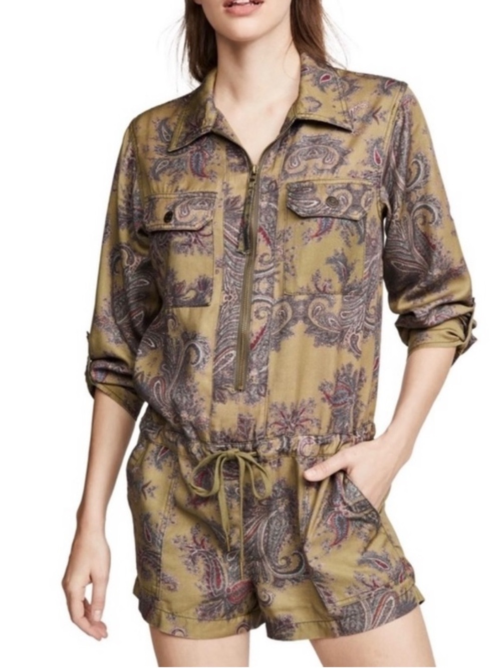 PAM & GELA PAISLEY PRINT ZIP-FRONT UTILITY ROMPER